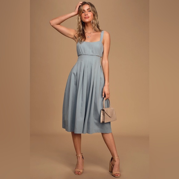 Lulus Dresses & Skirts - XS Loved You All Along Slate Blue Tie-Back Cutout Midi Dress